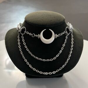 Handmade maille choker necklace with white bone crescent moon charm boho goth
